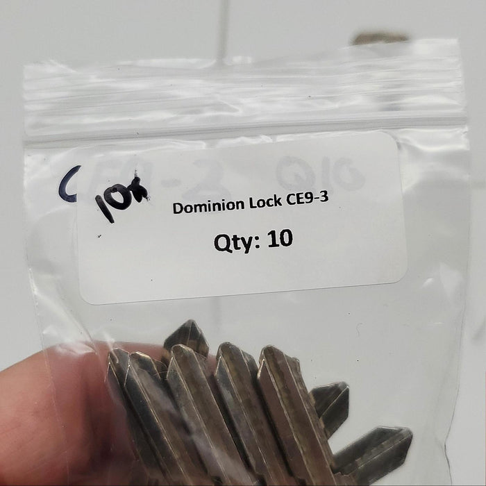 10x Dominion Lock CE9-3 Key Blanks for Ford, Jaguar Vehicles Nickel Plated NOS 3
