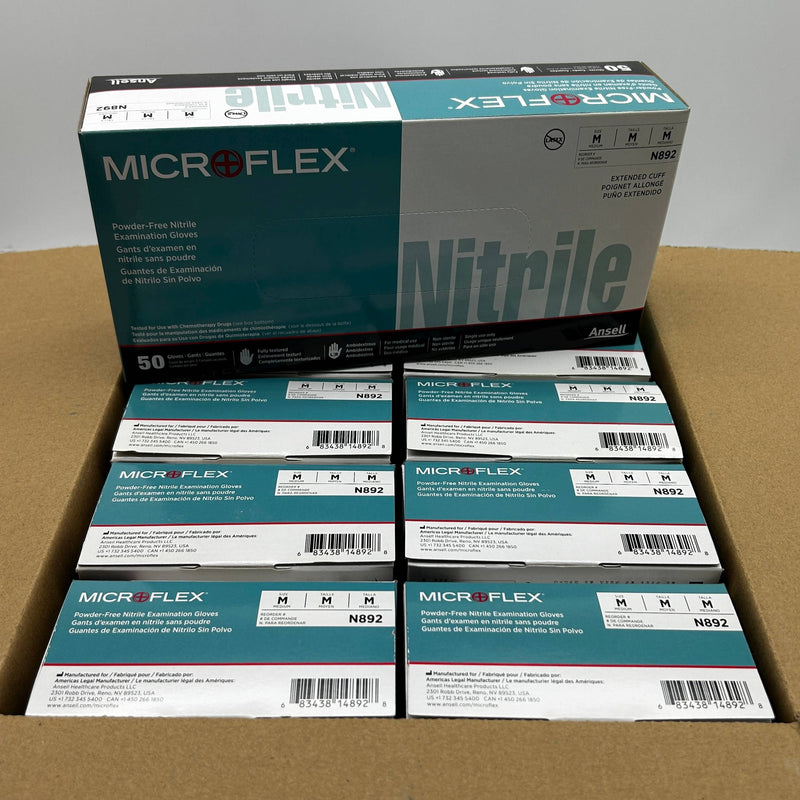 Microflex N892 Disposable Gloves Medium Extended Cuff PF Nitrile 500pcs/Case