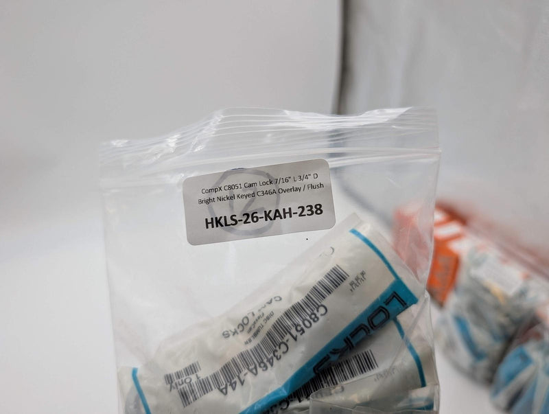 CompX C8051 Cam Lock 7/16" L 3/4" D Bright Nickel Keyed Alike Overlay / Flush 5