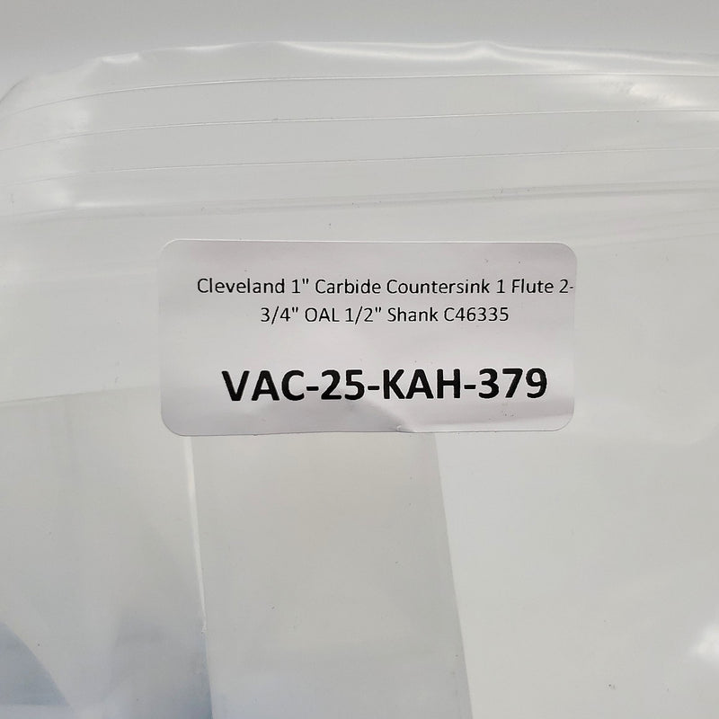 Cleveland 1" Carbide Countersink 1 Flute 2-3/4" OAL 1/2" Shank C46335 6