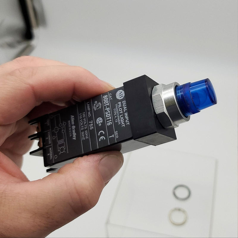 Allen Bradley 800T-PSDT16 Pilot Light Blue Lens Dual Input 120V 60Hz 110V 50Hz 4