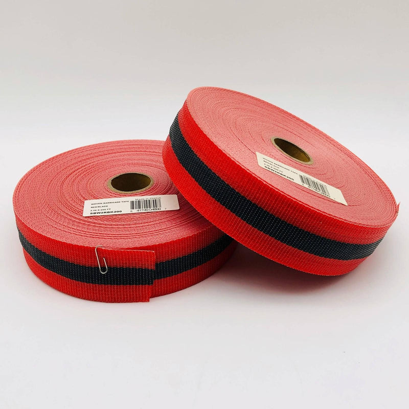 Presco SBW2RBK200 Woven Barricade Tape 2in x 200ft Red with Black Stripe 2 Rolls 1