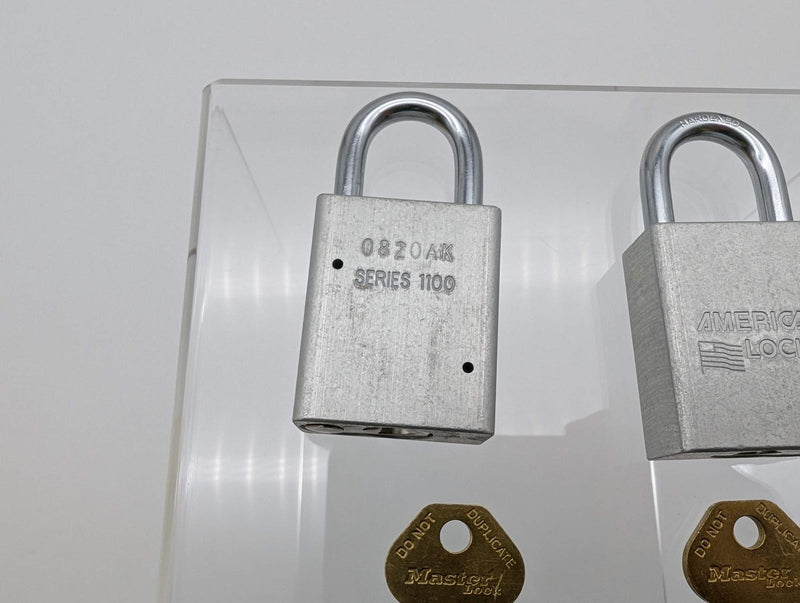 2x American Lockout Padlocks 1" Shackle 1.5" Silver Body Keyed Alike 1 Key NKR 2