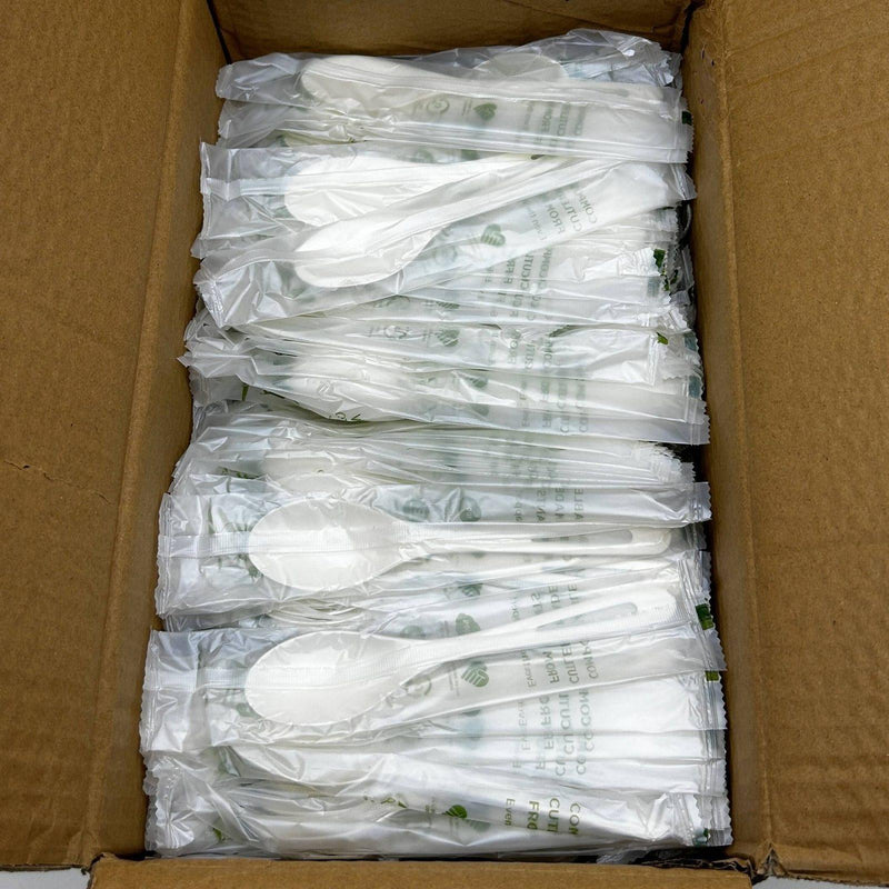 World Centric SP-PS-I Compostable Spoons TPLA 6" Individually Wrapped Pk of 750 1