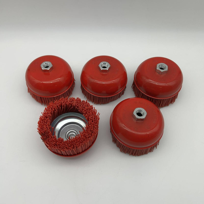 Langeman Cup Brush 6inch Nylon Filament 5/8-11 Thread 2500 Max RPM Lot of 5 8