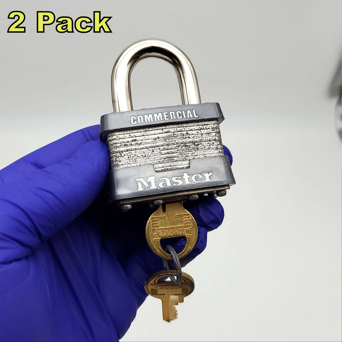 2x Master Lock Padlocks No 1 Commercial 1" L x 0.3" D Shackle Keyed Alike NOS