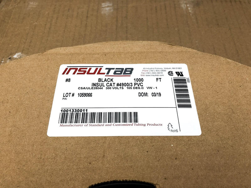 Insultab 4900/3 PVC Flexible Tubing Non Shrink 8 AWG Cable Black 105C 1000ft 4
