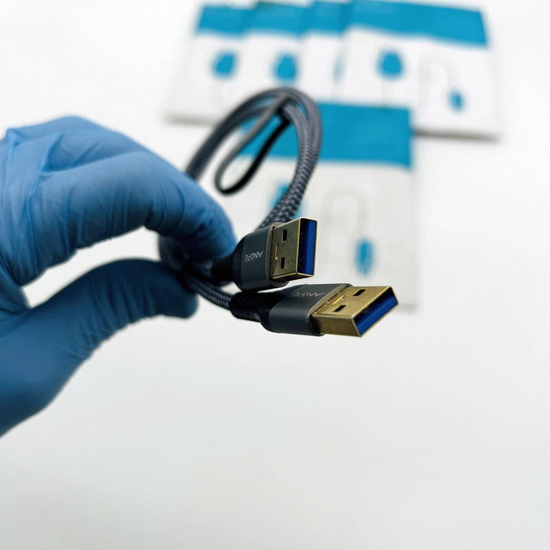 Ainope AP514-1M USB A to USB A Cable 3.3ft Grey Nylon Braided Lot of 5 5