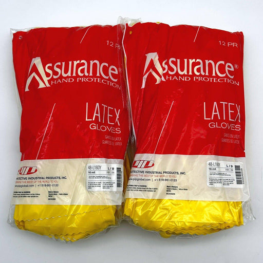 PIP Assurance 48-L160Y Latex Gloves Large/9 Yellow 16mil 12in Flocked 24 Pairs 1