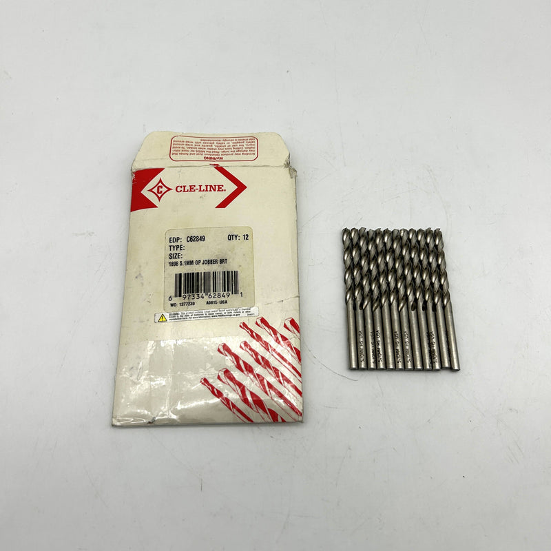 Cle-Line C62849 Jobber Drill Bit 5.1MM 1898 General Purpose HSS Bright Lot of 12