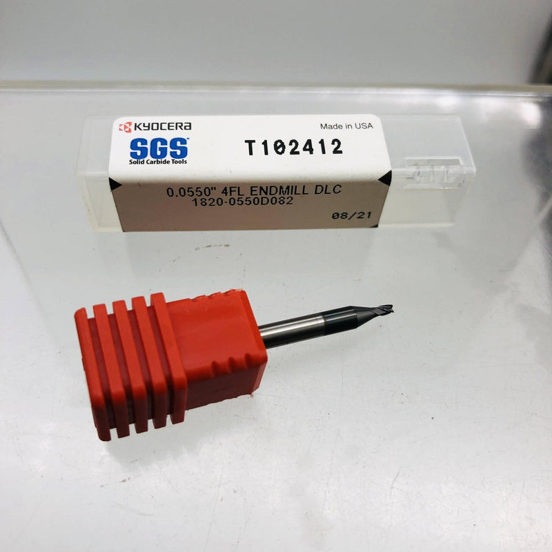 Kyocera 1820-0550D082 End Mill 0.0550" 4FL DLC 1/8DCON 1-1/2LF .082APMX T102412 12