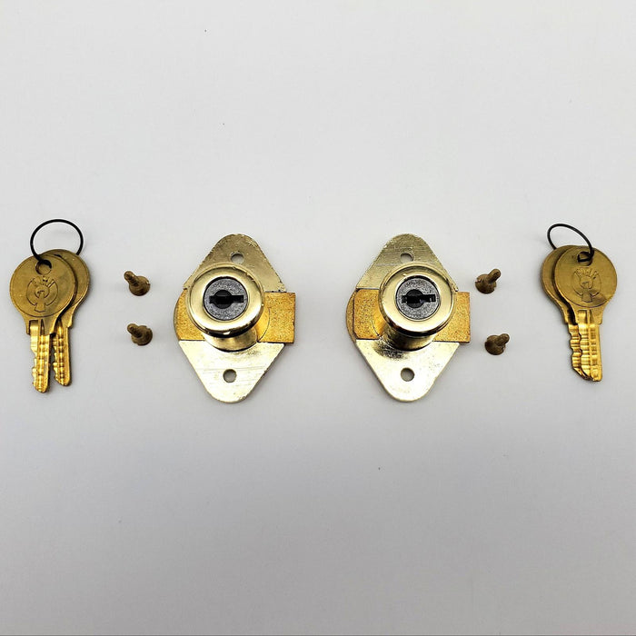 2x Eagle Drawer Locks 711 Bright Brass 7/8" L x 0.85" Dia 0.5" Throw Keyed Diff 1