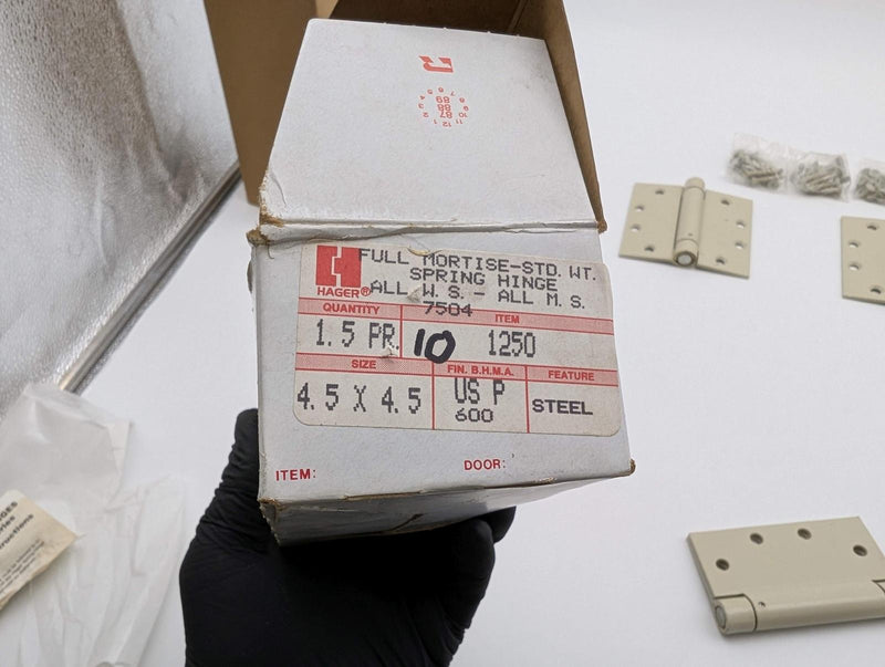 Hager 1250 Spring Hinges 4.5" x 4.5" Full Mortise Primed Pack of 3 NOS 6