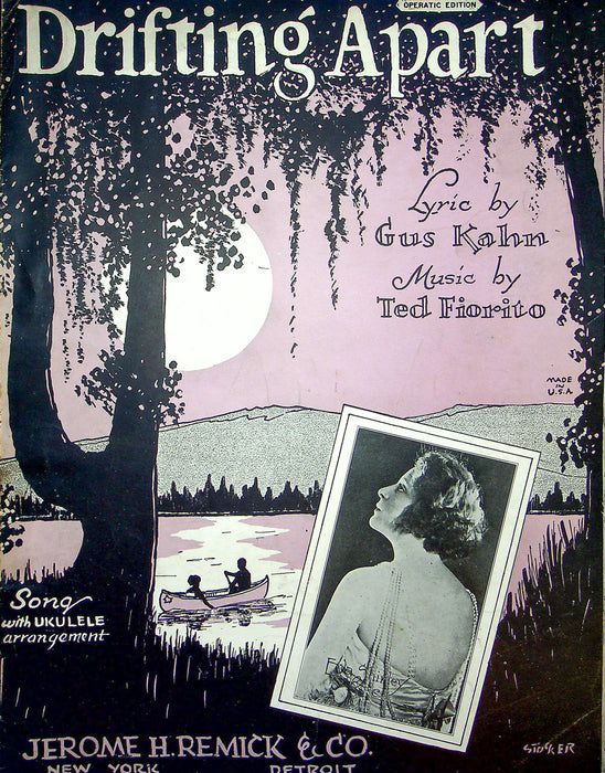 Sheet Music Drifting Apart Gus Kahn Ted Fiorito 1925 Jerome Remick and Co