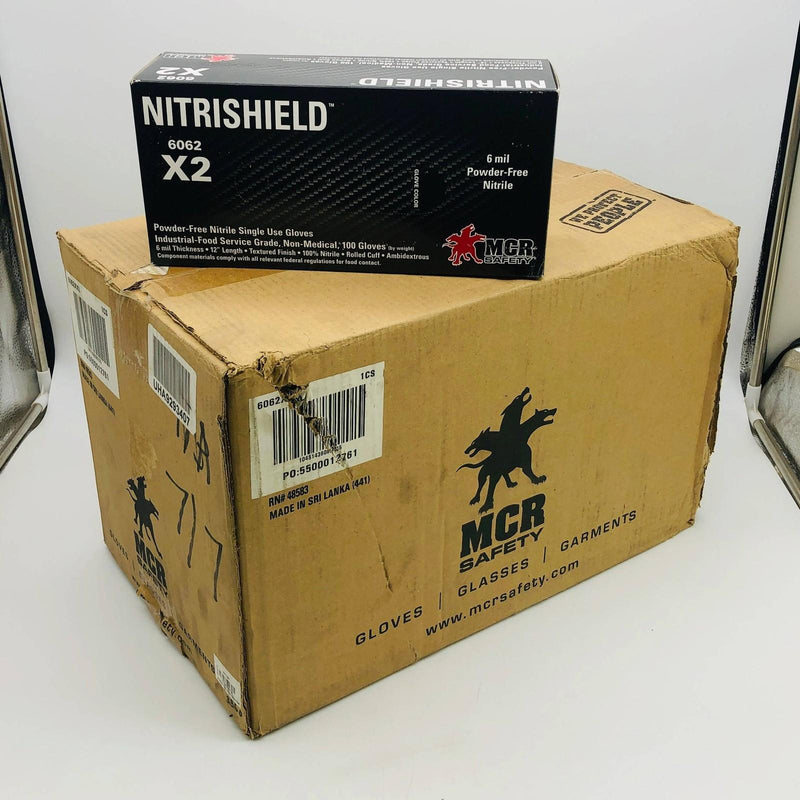 MCR 6062 Nitrile Gloves 2XL NitriShield Stealth 6 mil Pwdr Free Blck 10 box/case 1