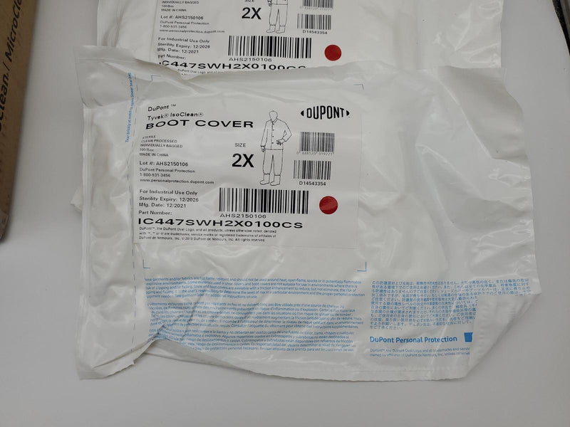 Dupont Cleanroom Boot Covers 2XL Gripper Sole 18" IC447SWH2X Pack of 100 3