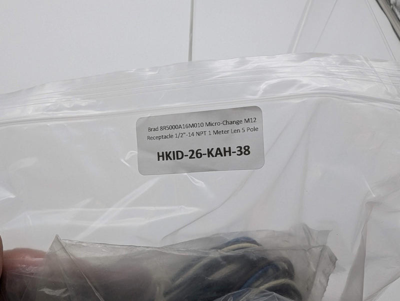 Brad 8R5000A16M010 Micro-Change M12 Receptacle 1/2"-14 NPT 1 Meter Len 5 Pole 5