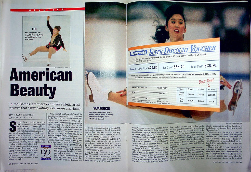 Newsweek Magazine March 2 1992 Kristi Yamaguchi Ladies Figure Skating Olympics 4