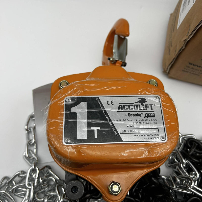 Accolift 1360240 Hand Chain Hoist 1 Ton x 20ft Fabricated Rolled Steel Plate