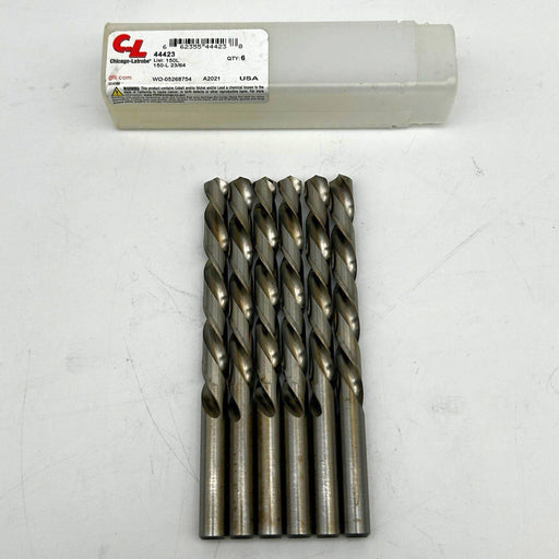 6pk Chicago-Latrobe 44423 Jobber Drill Bit 23/64 List 150L Left-Hand Helix HSS 1