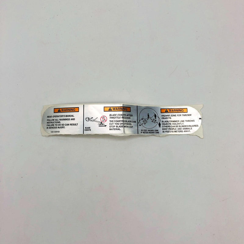 Poulan 530029163 Decal Warning Lower OEM New NOS Loose No Pkg 530029162 7