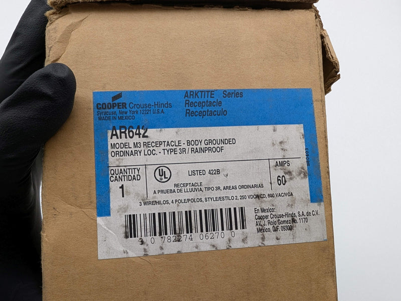 Crouse Hinds AR642 M3 Receptacle Housing 4 Pin 60 Amp 3 Wire Rainproof ARKTITE