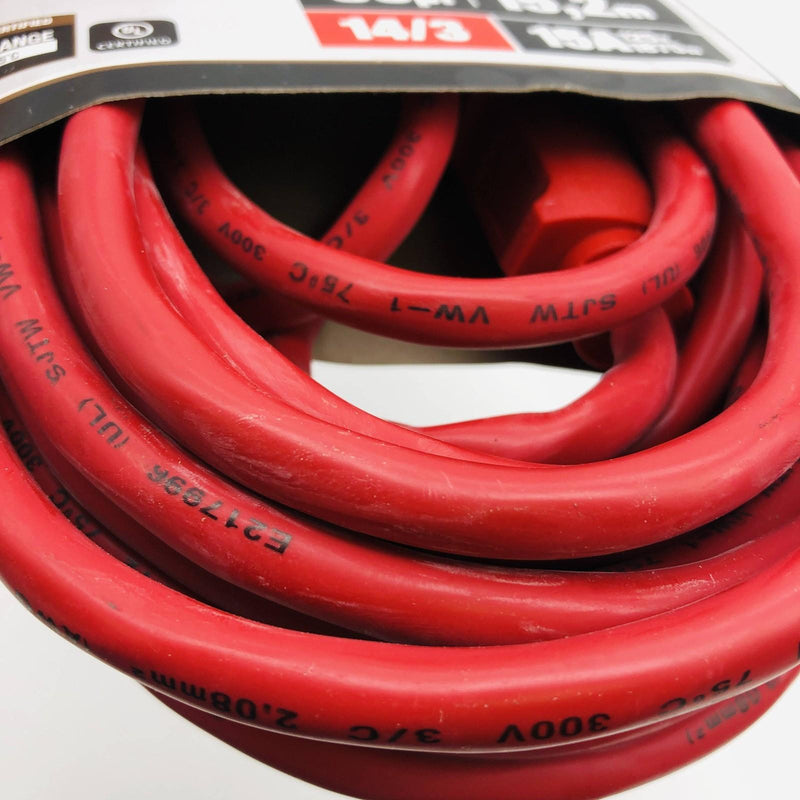 Southwire 2408SW8804 Extension Cord Red 14/3 Gauge Conductor 50ft Indoor Outdoor 8