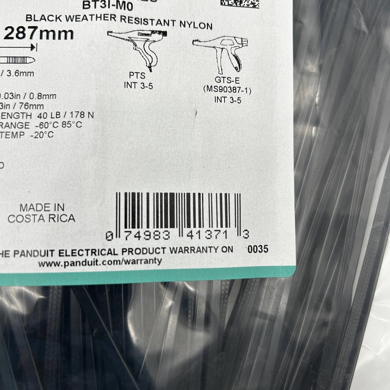 Panduit BT3I-M0 Cable Tie Dome Top Barb Ty 11.3in Blk Wea Res Nylon 40lb 1000/pk 3