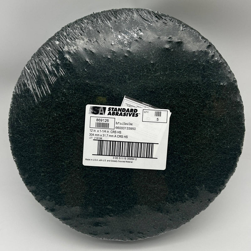 3M Standard Abrasives 869126 Buff and Blend HS Disc 12in x 1-1/4 Course CRS 5PK