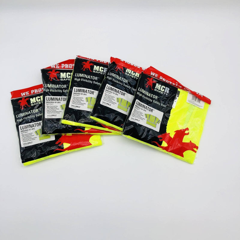 MCR VCL3MLZ Safety Vest Small Class 3 Hi-Viz Lime Zipper Mesh Luminator Lot of 5 9