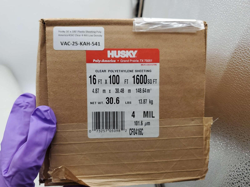 Husky 16' x 100' Plastic Sheeting Poly-America 416C Clear 4-Mil Low Density 4