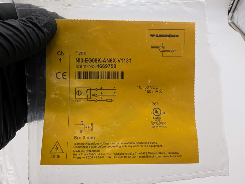 Turck NI3-EG08K-AN6X-V1131 Inductive Proximity Sensor M8 Thread 3MM Range NPN