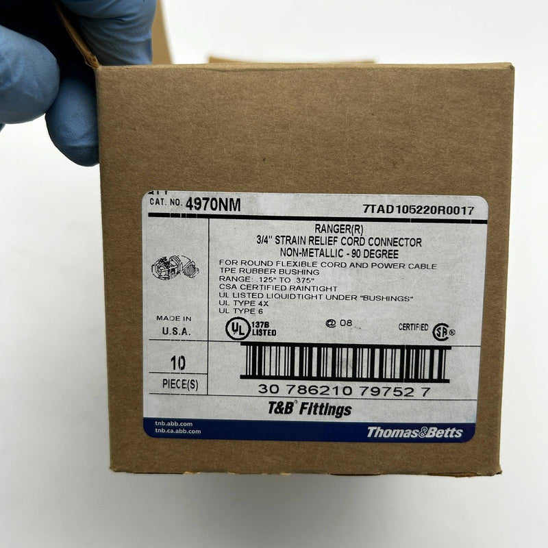Thomas & Betts 4970NM Strain Relief Cord Connector 3/4" 90 Degree Non Metal 10pk 2
