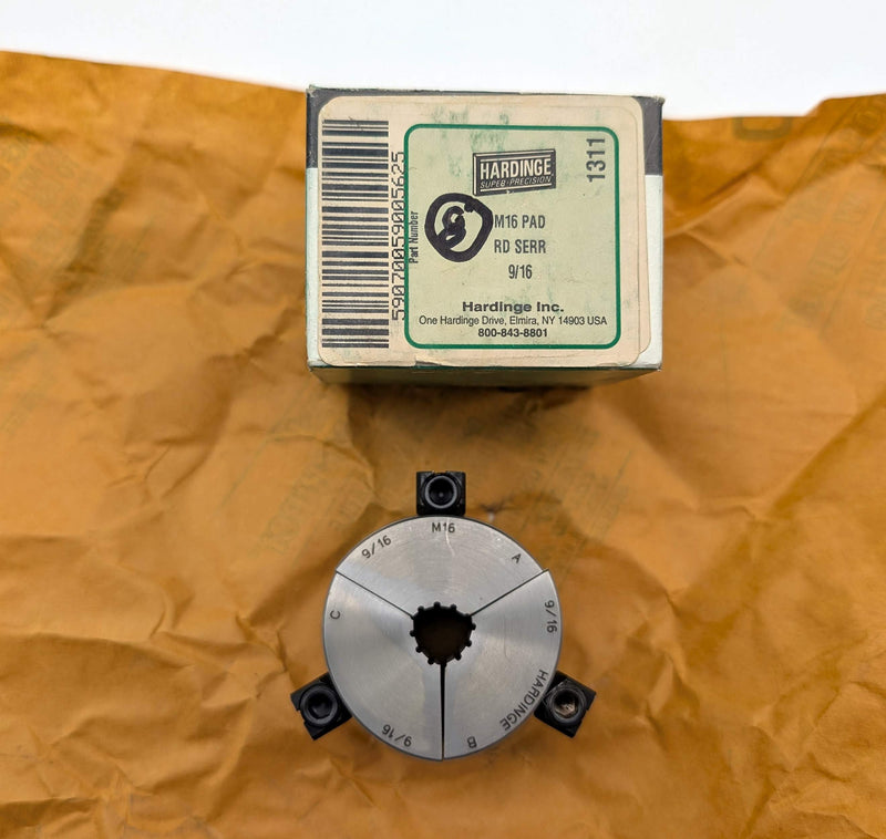 Hardinge M16 9/16" Round Serrated Collet Pads 3-Segment for M-Series Collet