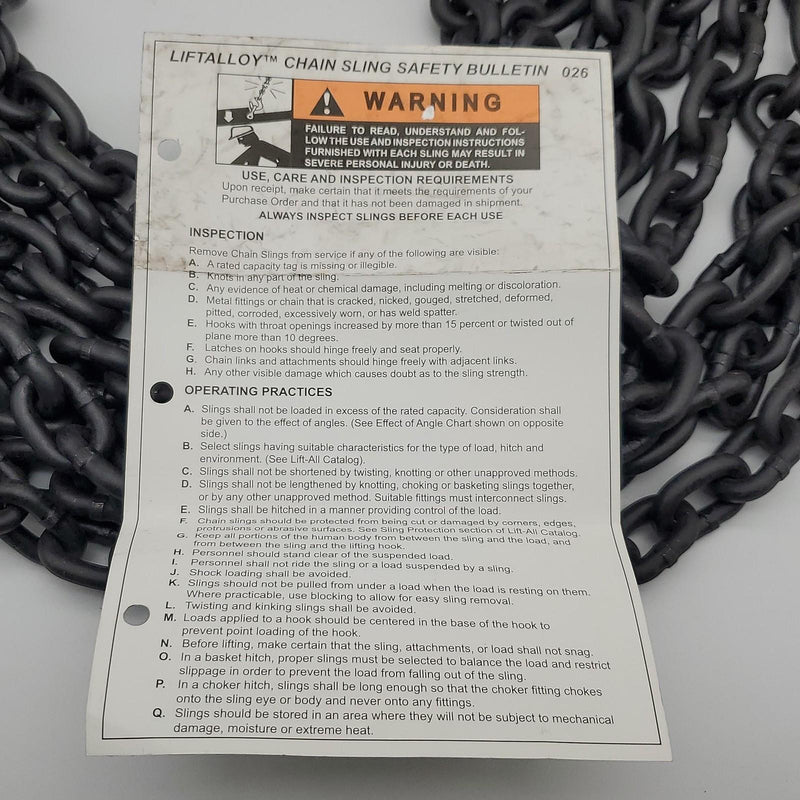 Lift-All 932QOSW10X8 4 Chain Sling 8ft Long 9/32" Grade 100 Links 11,200lb 9