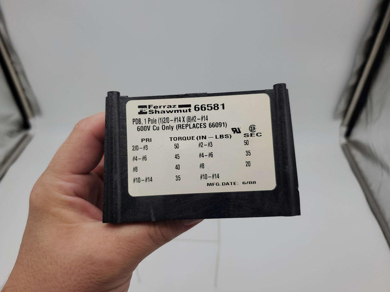 Mersen 66581 Power Distribution Block 1 Pole 175A 600V Screw Mount 4