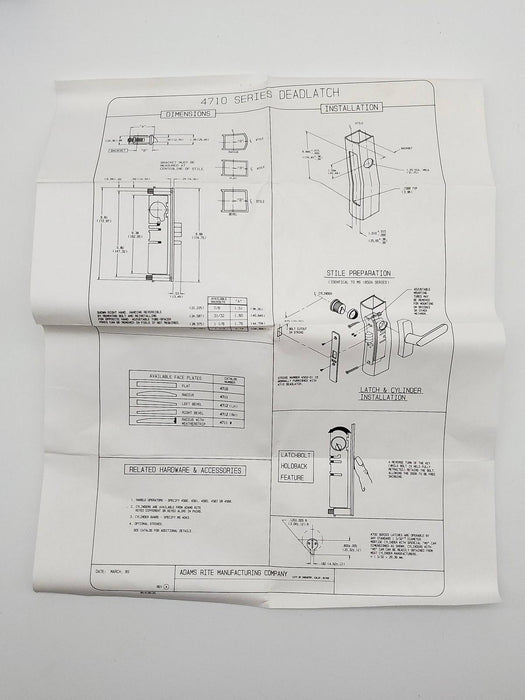 Adams Rite Deadlatch Assembly 4713-16 Body Only RH or LHR 7/8" Backset 7