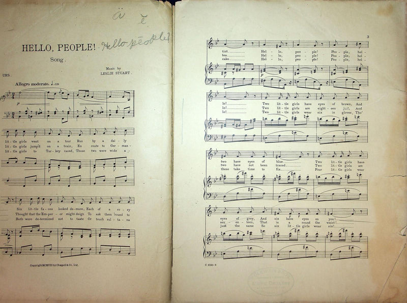 1908 Havana Hello People Vintage Sheet Music Leslie Stuart Sam S Lee Shubert 2