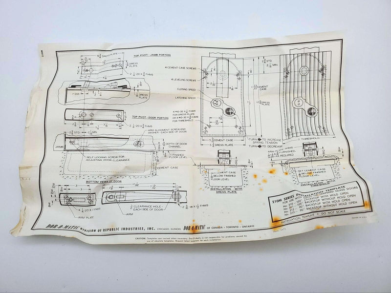 Dor-O-Matic 212 Floor Closer Right-Hand 90 Deg Hold Open With Backstop Body Only 9