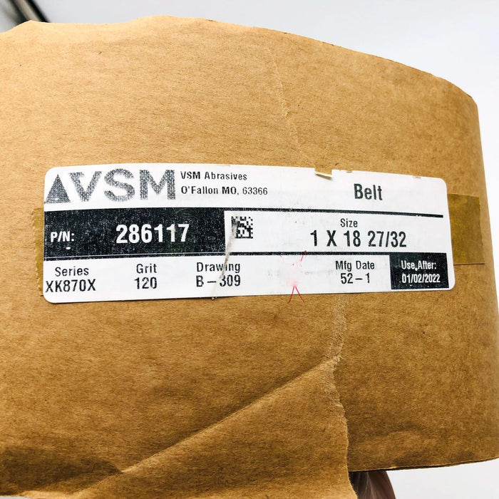 10x VSM 286117 Sanding Belt 1" x 18-27/32" 120 Grit XK870X Ceramic Alumina Oxide 2