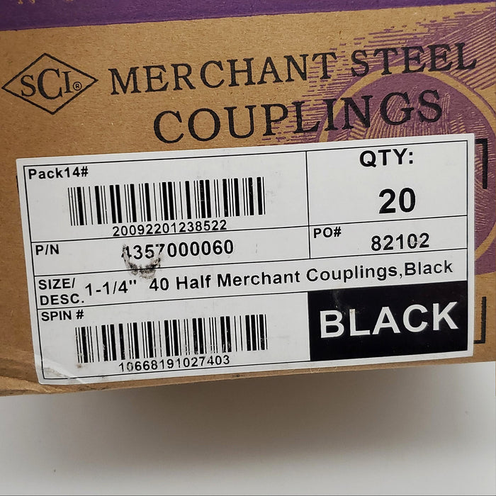 1-1/4" Half Couplings Merchant Steel Black 1.03" L SCI 23HC4012 Pack of 20 5