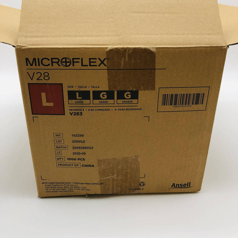 MicroFlex V283 Disposable Gloves Large Powder Free Vinyl Non-Sterile 1000/Case 6