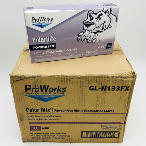 ProWorks Polar Nite GL-N133FX Nitrile Gloves XLG PF 4 Mil White Case 10/100 1