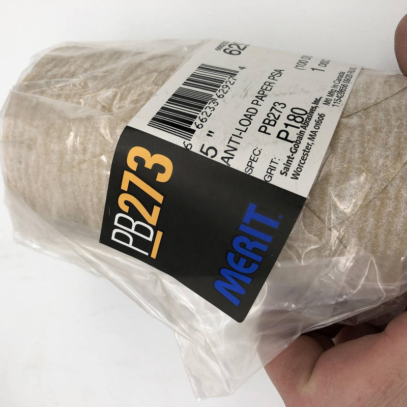 Merit 62927 Disc Rolls 5" Anti Load Paper PSA PB273 P180 Grit 4 Rolls/400 Discs 8