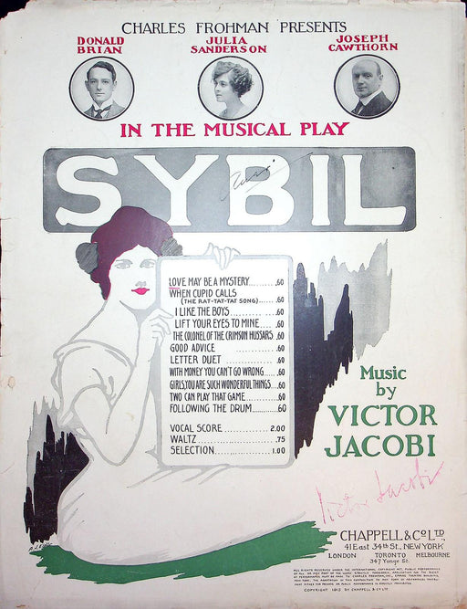 1915 Love May Be A Mystery Sybil Musical Play Sheet Music Large Victor Jacobi 1