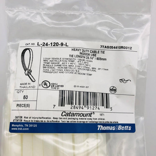 Thomas & Betts L-24-120-9-L Cable Ties 24" Ivory Natural Nylon 120Lb 50/Bag 2