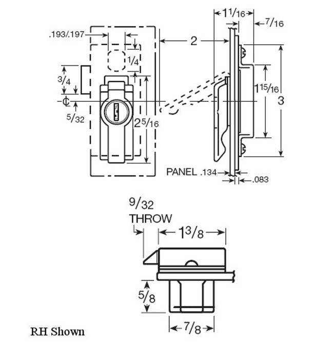 Corbin 15767 Enclosure Panel Board Lock Satin Chrome RH Keyed Different