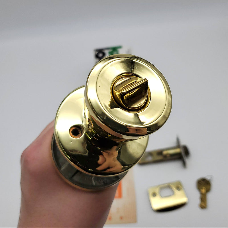Kwikset Entry Lock Door Knob Bright Brass Bel Air 401B 2-3/8" Backset NOS