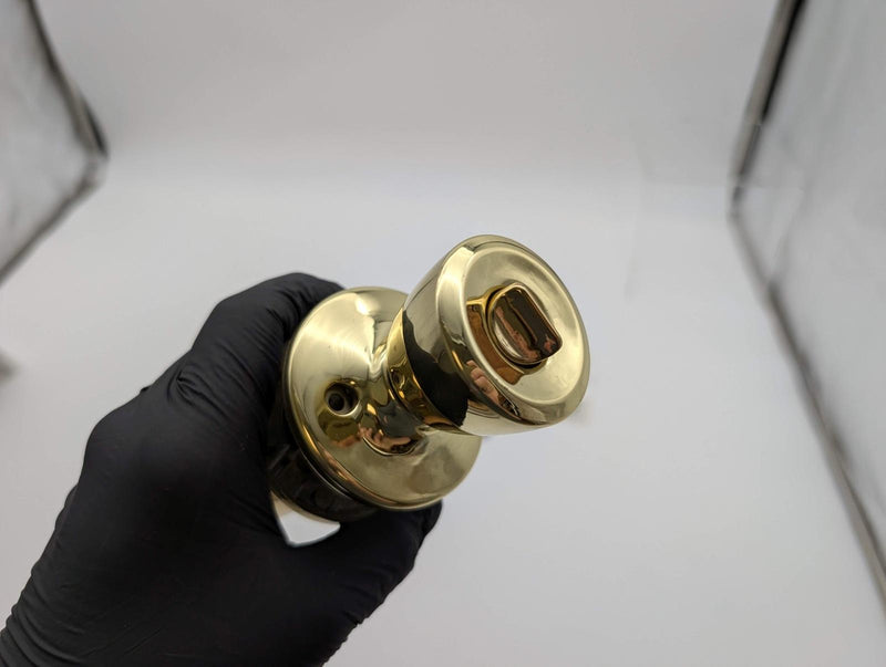 Kwikset Entry Door Knob Double Cylinder 2-3/8" Backset Bel Air Polished Brass