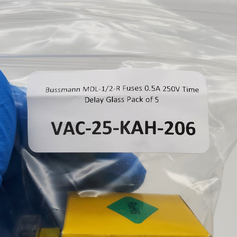 Bussmann MDL-1/2-R Fuses 0.5A 250V Time Delay Glass Pack of 5 4